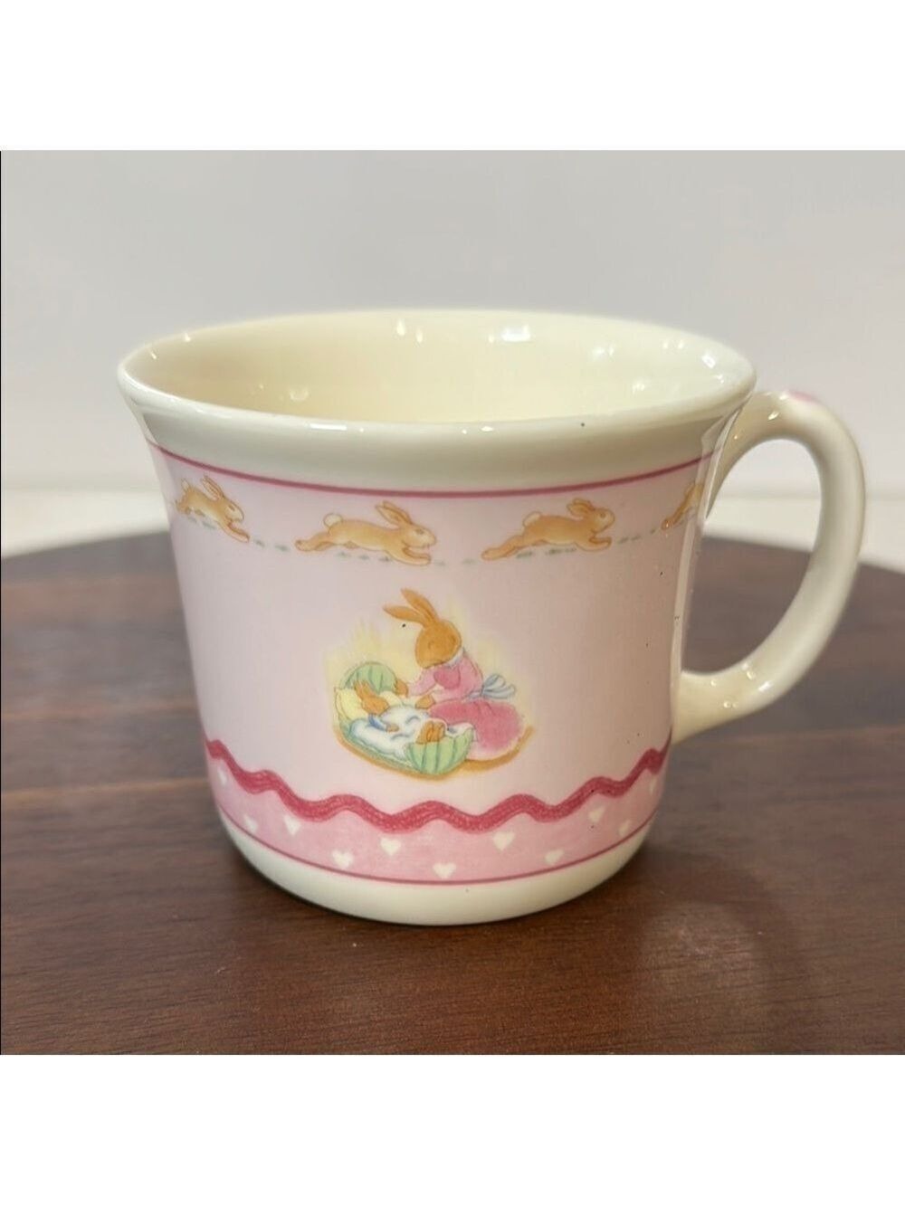 Vintage Royal Doulton Bunnykins “Hug-a-Mug” Sweet Hearts Baby Mug Pink 1994